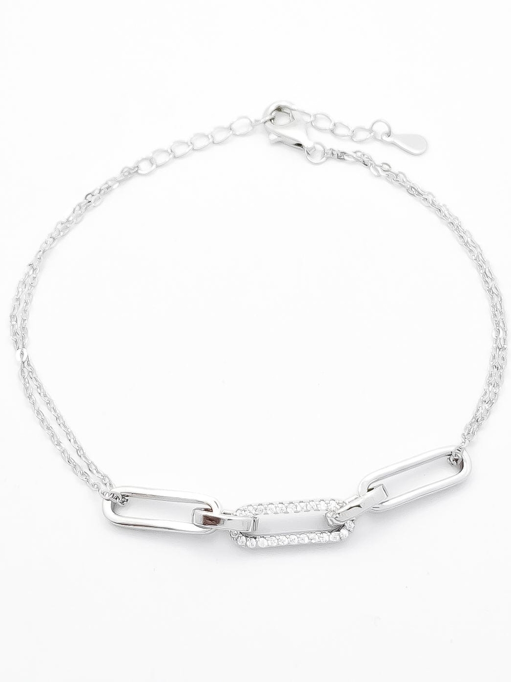 Sterling Silver Link Bracelet with Cubic Zirconia Accent - Silver
